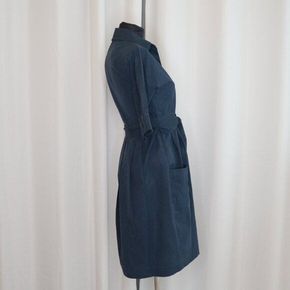 Theory Navy Pinstripe Shirt Dress Sz 2 - Picture 3 of 9